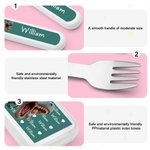 Personalized Cartoon Dinosaur Kid Character Photo Fork Spoon Knife 3 Pcs Cutlery Set with Name and Case Back to School Birthday Gift for Boys Girls