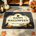 Gepersonaliseerde welkomstmat voor koffiebars met Halloween-thema en antislip, met tekst: ‘Home Shop Decor’ – Halloween-cadeau voor eigenaren van koffiebars