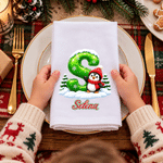 Personalized Christmas-Themed Cartoon Character Initial 100% Cotton Napkin with Name Table Decoration Christmas Gift for Kids Family