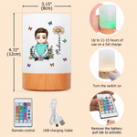 Personalized Cartoon Character Dimmable Touch Control Rechargeable Night Light with Name and Birth Flower Bedroom Decor Birthday Gift for Book Lover