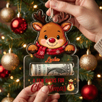 Personalized Reindeer Santa Claus Glitter Acrylic Money Holder Christmas Ornament with Name Christmas Tree Decor Holiday Party Gift for Kids