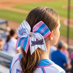 Personalised Softball Team Logo Sparkly Rhinestone Striped Hair Bow with Name Game Day Birthday Sports Gift for Girls Cheerleaders