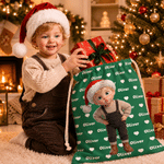 Personalized 3D-Style Artwork Santa Hat Character Photo Canvas Drawstring Gift Bag with Name Christmas Party Gift for Boys Girls