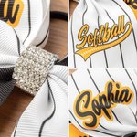 Personalised Softball Team Logo Sparkly Rhinestone Striped Hair Bow with Name Game Day Birthday Sports Gift for Girls Cheerleaders