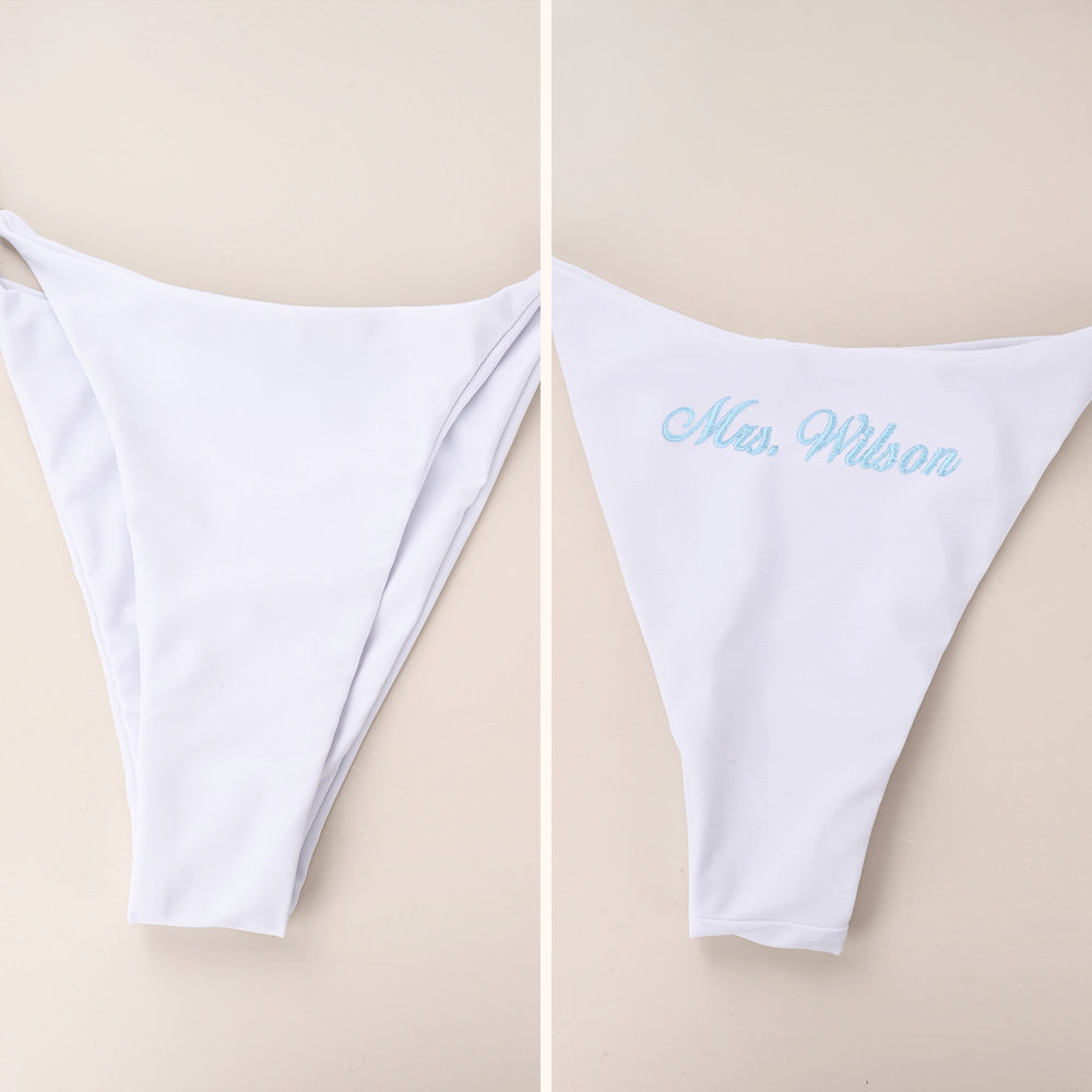 Personalised 3-Piece Embroidered Name Bikini Top Bottom Sarong Set with Adjustible Ties Wedding Hen Party Gift for Bride 8