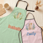 Personalized Birth Flower Cooking Themed Adjustable Adults Kids Apron with Name Kitchen Accessory Christmas Thanksgiving Gift for Cooking Lovers