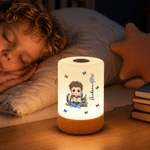Personalized Cartoon Character Dimmable Touch Control Rechargeable Night Light with Name and Birth Flower Bedroom Decor Birthday Gift for Book Lover