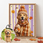 Personalized Autumn Fashion Style Pet Photo Canvas Prints with Name Home Decor Birthday Gift for Pet Owners