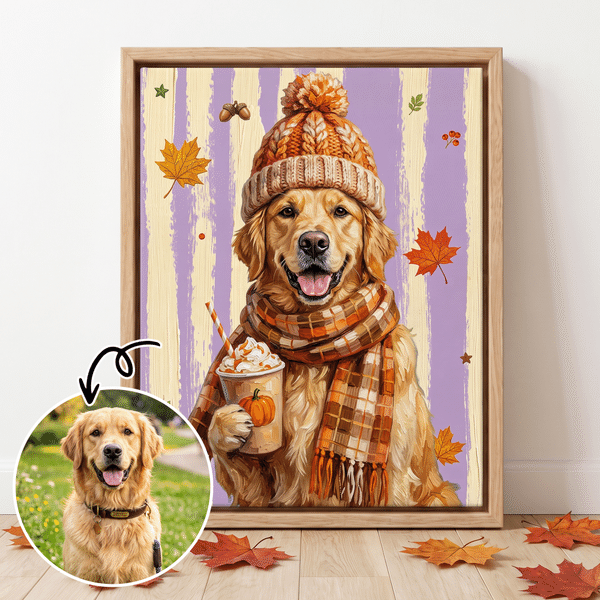 Personalized Autumn Fashion Style Pet Photo Canvas Prints with Name Home Decor Birthday Gift for Pet Owners