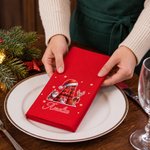 Serviette de table personnalisée pour Noël, avec le Père Noël et une initiale, rouge, 100 % coton, avec prénom, décoration de table, cadeau de Noël pour la famille et les amis