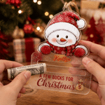 Personalized Reindeer Santa Claus Glitter Acrylic Money Holder Christmas Ornament with Name Christmas Tree Decor Holiday Party Gift for Kids