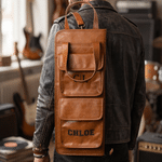 Personalised Drumming Pattern Multi Pockets PU Leather Drumstick Holder Bag with Name and Initial Concert Birthday Gift for Drummers Musicians