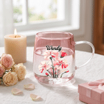 Personalised Birth Flower 3D Heart Ornament Gradient Style Glass Mug with Name Daily Use Birthday Anniversary Gift for Women Family Friends