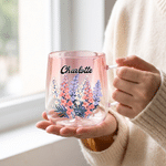 Personalised Birth Flower 3D Heart Ornament Gradient Style Glass Mug with Name Daily Use Birthday Anniversary Gift for Women Family Friends