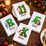 Personalized Christmas-Themed Cartoon Character Initial 100% Cotton Napkin with Name Table Decoration Christmas Gift for Kids Family