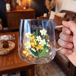 Personalised Birth Flower 3D Heart Ornament Gradient Style Glass Mug with Name Daily Use Birthday Anniversary Gift for Women Family Friends