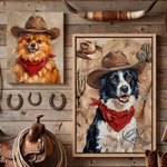 Personalised Cowboy Style Pet Photo Canvas Prints with Name Home Decor Ship from USA Birthday Gift for Pet Owners