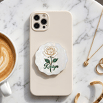 Personalised Mother of Pearl Design Birth Flower Acrylic Magnetic Phone Grip Stand Holder with Name Mobile Phone Accessories Birthday Gift for Women