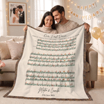 Personalised Floral Wedding First Dance Song Sheet Music Soft Cosy Tassel Throw Blanket with Name and Date Anniversary Gift for Couple