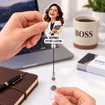 Personalized 3D-Style Art Office Character Photo Retractable Acrylic Badge Reel with Name and Text Birthday Just-Because Gift for Coworker Boss