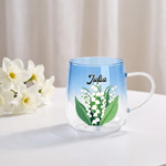 Personalised Birth Flower 3D Heart Ornament Gradient Style Glass Mug with Name Daily Use Birthday Anniversary Gift for Women Family Friends