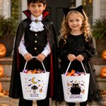 Personalised Ghost Pumpkin Halloween Theme Canvas Candy Bucket Bag with Name Trick or Treat Party Halloween Gift for Boys Girls