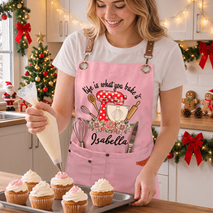 Personalised Life is What You Bake It Floral Vintage Canvas Baking Apron with Name Kitchen Birthday Gift for Bakers Cooking Lovers