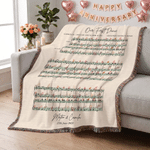 Personalised Floral Wedding First Dance Song Sheet Music Soft Cosy Tassel Throw Blanket with Name and Date Anniversary Gift for Couple