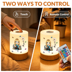 Personalized Cartoon Character Dimmable Touch Control Rechargeable Night Light with Name and Birth Flower Bedroom Decor Birthday Gift for Book Lover
