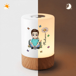 Personalized Cartoon Character Dimmable Touch Control Rechargeable Night Light with Name and Birth Flower Bedroom Decor Birthday Gift for Book Lover