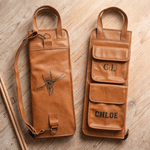 Personalised Drumming Pattern Multi Pockets PU Leather Drumstick Holder Bag with Name and Initial Concert Birthday Gift for Drummers Musicians