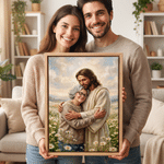 Personalised Daisy Garden Jesus' Embrace Photo Canvas Prints with Name Home Decor Birthday Gift for Faith Believers
