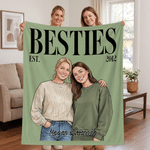 Personalized 3D‑Effect Artwork American Comic Style Character Photo Soft Throw Blanket with Name Text and Title Birthday Christmas Gift for Besties