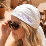 Personalised Embroidery Satin Bandana with Name Elegant Headwear Hen Party Wedding Birthday Gift for Bride Wife Female