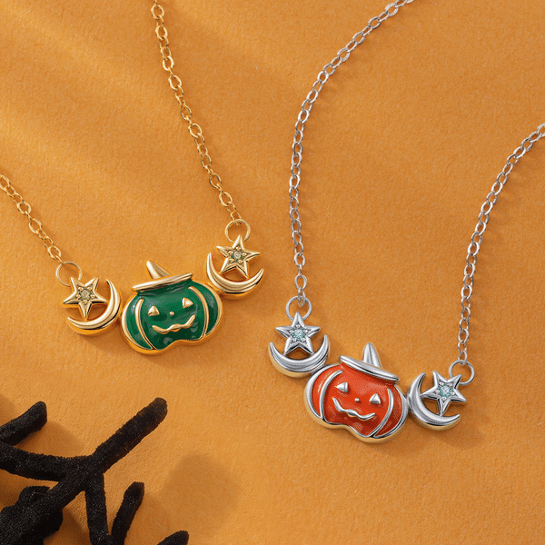 Collana personalizzata in argento sterling a tema Halloween con zucca e pietra natale: gioiello delicato da indossare tutti i giorni, ideale come regalo di compleanno o per Halloween per le amiche