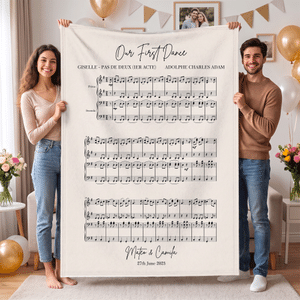 Personalised Five-Line Note Music Theme The First Dance Song Soft Throw Blanket with Couple Names And Date Wedding Anniversary Gift for Couples