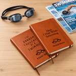 Personalized Swimming Theme A5 PU Leather Notebook with Name Daily Use Swimming Club Birthday Gift for Swimmer Swimming Enthusiast