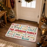 Personalized Christmas Elements Word Cloud Anti-Slip Doormat with Title and Family Member Names Home Decor Christmas Gift for Family Friends