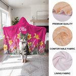 Personalised Multicolour Pet Photo Birth Flower Soft Hooded Blanket with Name Bedroom Decor Birthday Gift for Pet Owners Lovers