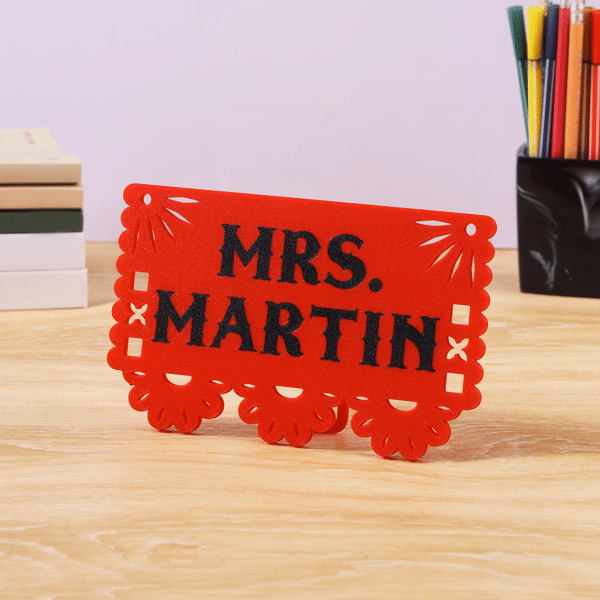 Targhetta da scrivania personalizzata con motivo “Papel Picado” messicano, stampata in 3D – Decorazione per scrivania da ufficio – Regalo di ringraziamento per il Cinco de Mayo per insegnanti di spagn