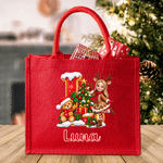 Personalized 3D-Effect Artwork Christmas Cartoon Character Photo Large Capacity Red Tote Bag with Initial and Name Christmas Gift for Kids Family