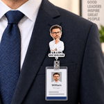 Personalized 3D-Style Art Office Character Photo Retractable Acrylic Badge Reel with Name and Text Birthday Just-Because Gift for Coworker Boss
