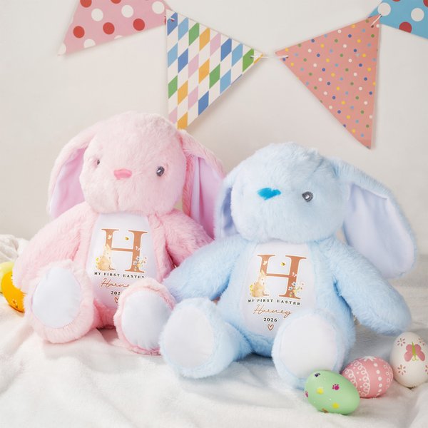Personalized My First Easter Cute Plush Stuffed Animal Toy Bib with Name and Year Easter Gift for Kids Babies Newborns
