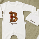 Personalized Western-Style Initial 100% Cotton Baby Romper Hat Set with Name Baby Shower Gift for Newborns