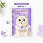 Personalised Watercolor Style Pet Photo 2026-2028 Monthly Planner Spiral Notebook with Name Monthly Planning Pages Birthday Gift for Pet Lover Owner