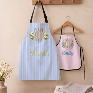 Personalized Birth Flower Cooking Themed Adjustable Adults Kids Apron with Name Kitchen Accessory Christmas Thanksgiving Gift for Cooking Lovers