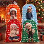 Personalized 3D-Style Artwork Santa Hat Character Photo Canvas Drawstring Gift Bag with Name Christmas Party Gift for Boys Girls