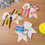 Personalised Softball Team Logo Sparkly Rhinestone Striped Hair Bow with Name Game Day Birthday Sports Gift for Girls Cheerleaders