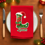 Personalized 3D-Effect Artwork Christmas Initial 100% Cotton Red Napkin with Name Table Decor Christmas Gift for Families Couples Kids