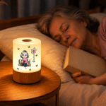 Personalized Cartoon Character Dimmable Touch Control Rechargeable Night Light with Name and Birth Flower Bedroom Decor Birthday Gift for Book Lover